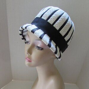 Vintage Cloche Style Hat Black White Stripes Mr. John Junior Saks Fifth Avenue